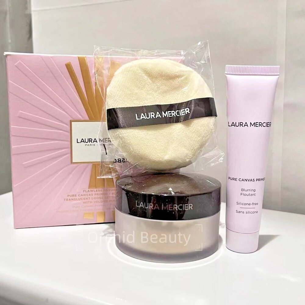 Laura Mercier 3pcs Setting Powder, Blurring Primer, Puff set~New In Box